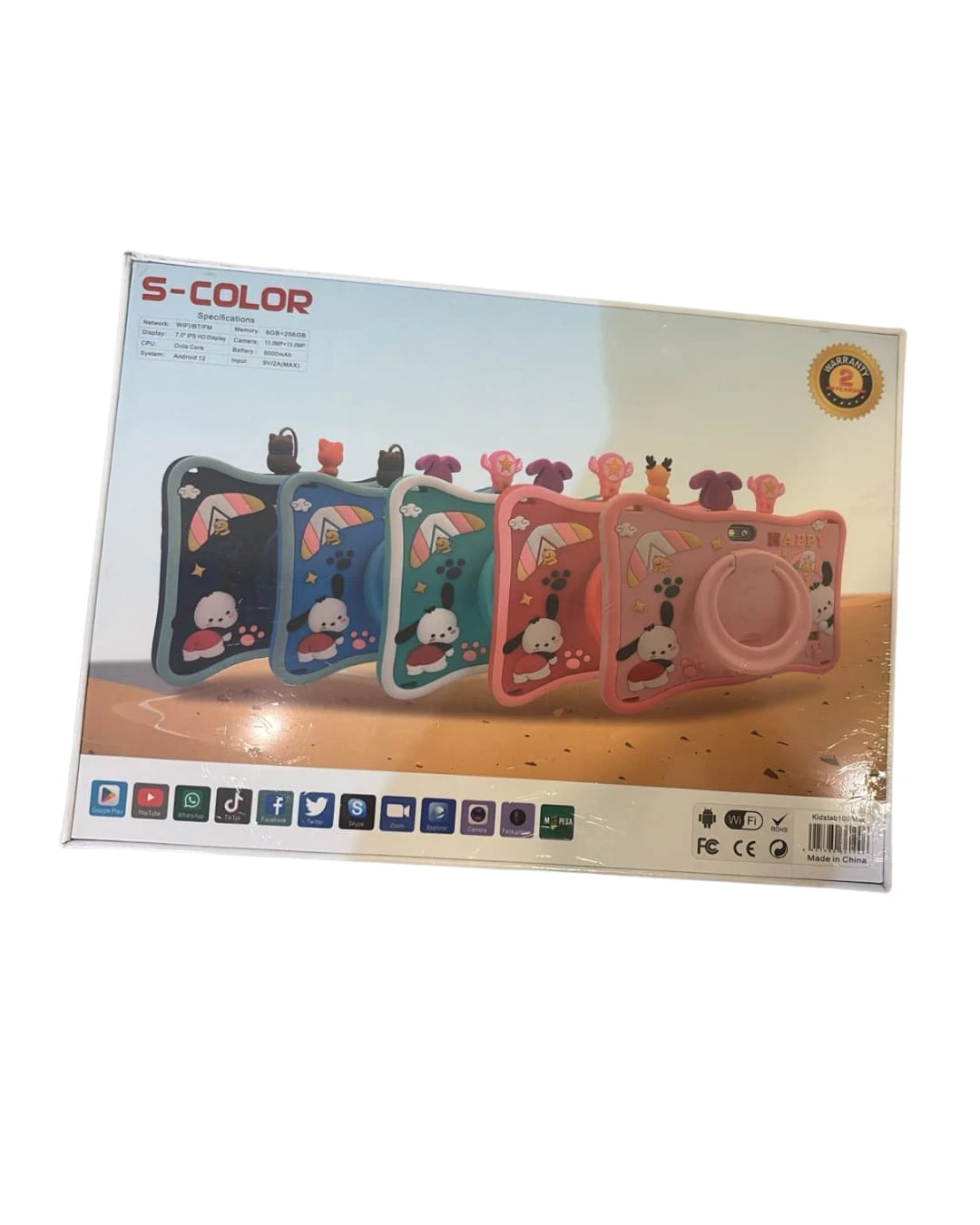جهاز لوحي للأطفال من S Color – شاشة 7 بوصة، RAM 6GB، ذاكرة 256GB، وعمر بطارية طويل وخاصية التحكم الابوي وتطبيقات تعليمية - متعدد الالوان
