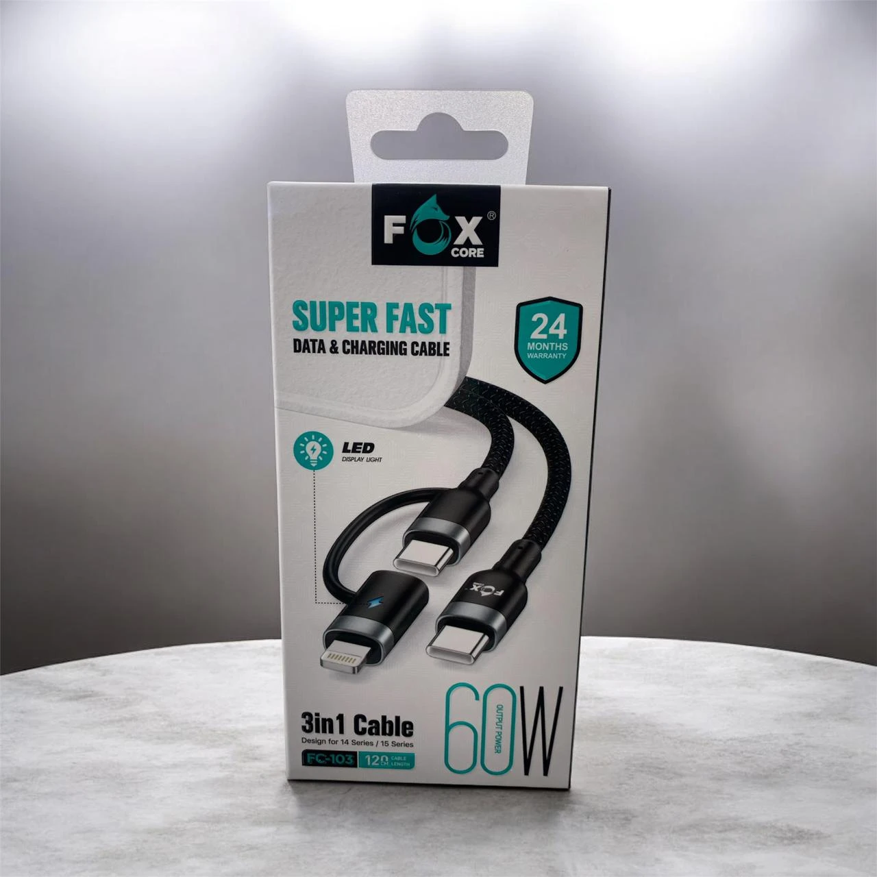 FOX CORE سوبر كابل شحن ونقل بيانات سريع 3 في 1 (60 واط)